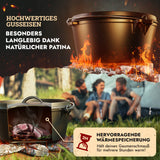 Rustikaler Dutch Oven ohne Füsse ca. 8 Liter (8 QT) inkl. Feuerstahl & Grillhandschuhe