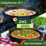 Eingebrannter Dutch Oven ohne Füsse ca. 9 Liter inkl. Feuerstahl & Grillhandschuhe